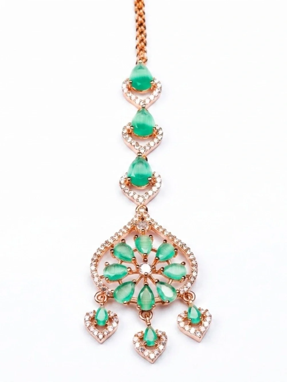 Green Floral Kundan Maang Tikka and Ring Set